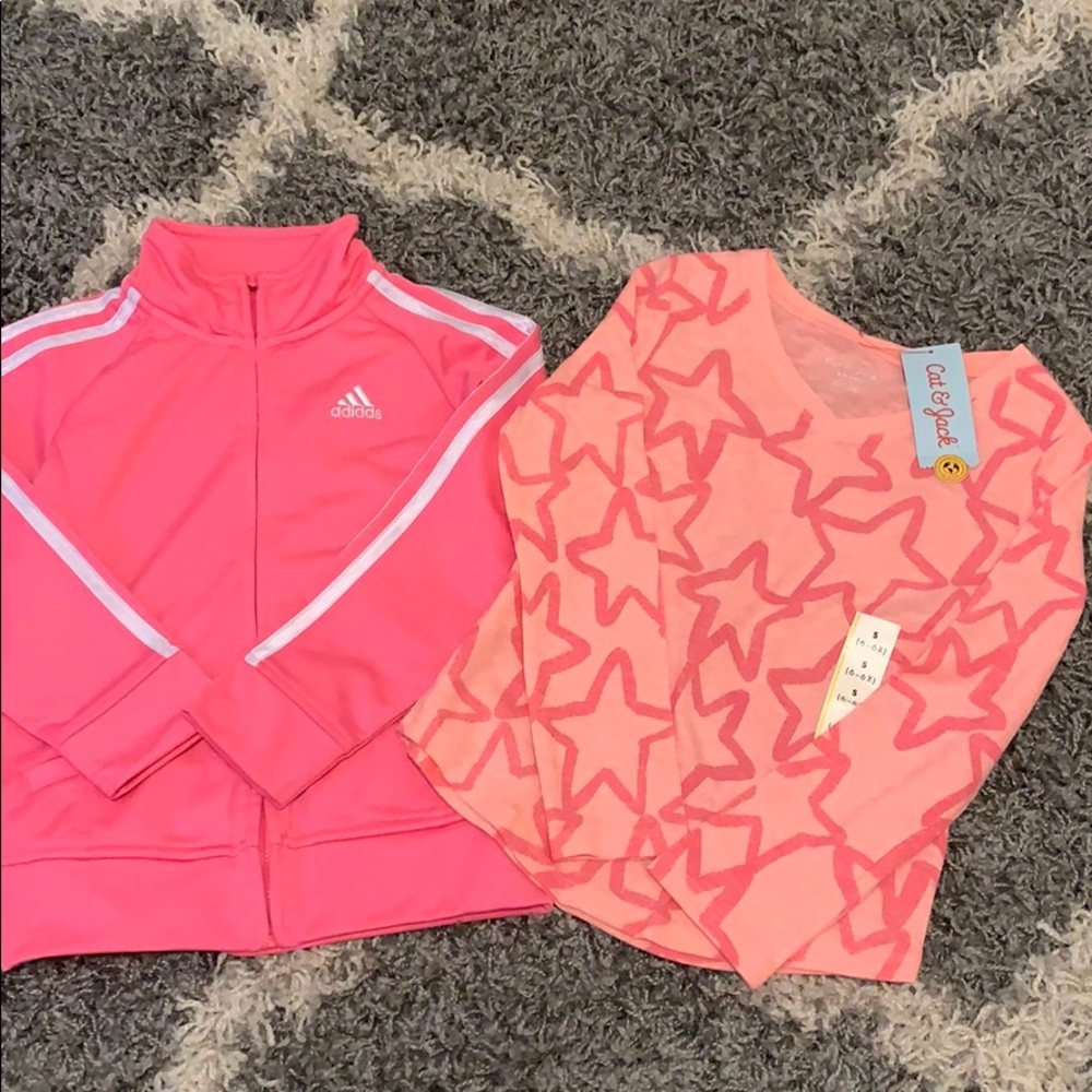NWT Cat and Jack shirt and  guc Adidas jacket